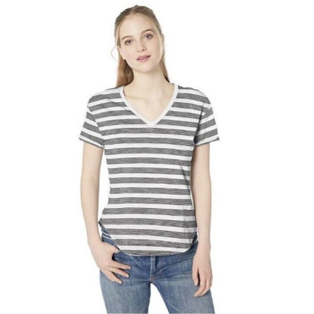 Daily Ritual Lightweight V Neck Womens Size Medium Striped M Black White